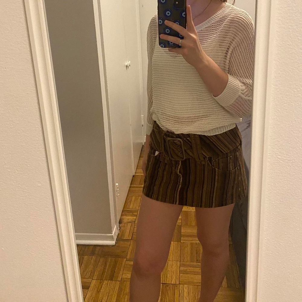 Brown Striped Mini Mini Skirt from Urban Outfitters